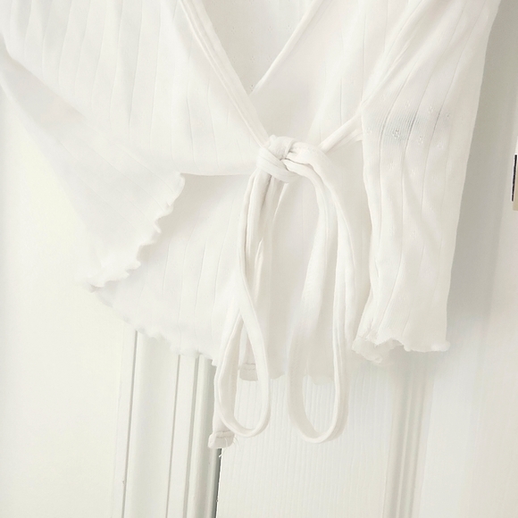 BP. Pointelle Rib Wrap Top - White Brilliant, Size S, NWT - Picture 2 of 5